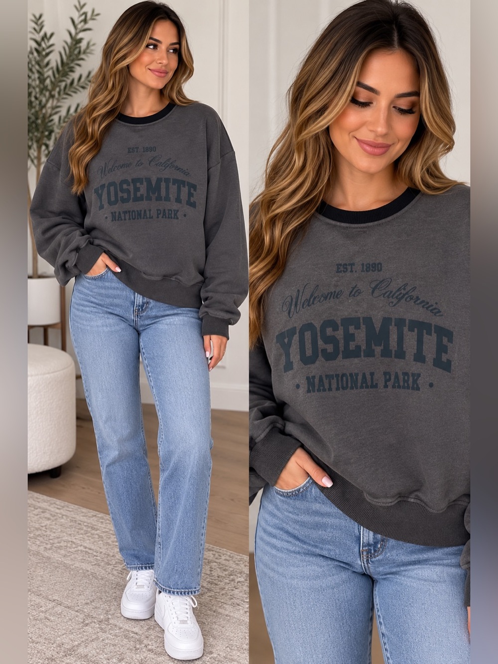Hyfve- Yosemite Graphic Crewneck Sweatshirt - Charcoal